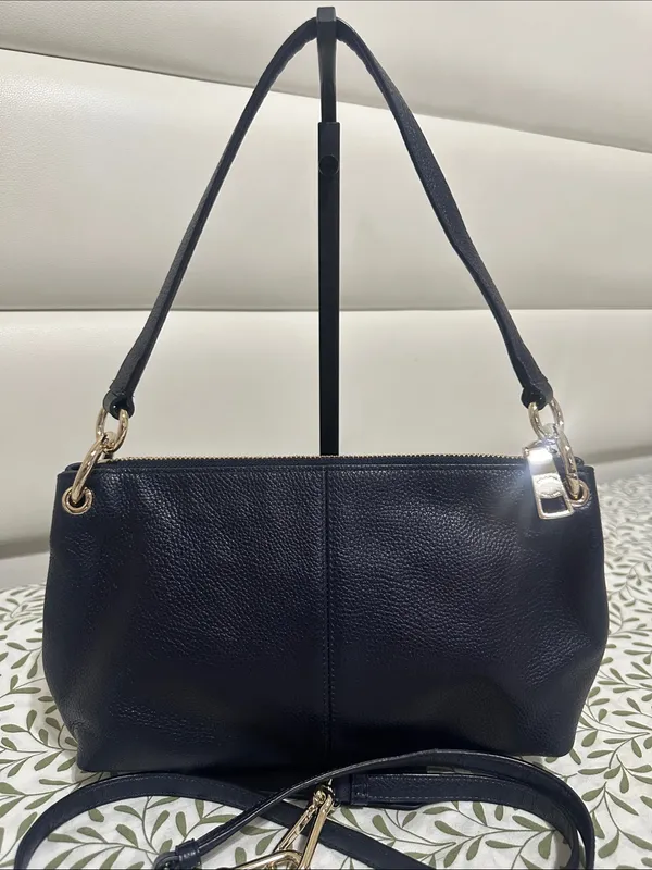 Coach Navy Pebbled Leather Shoulder Bag with Long Strap - Image 3