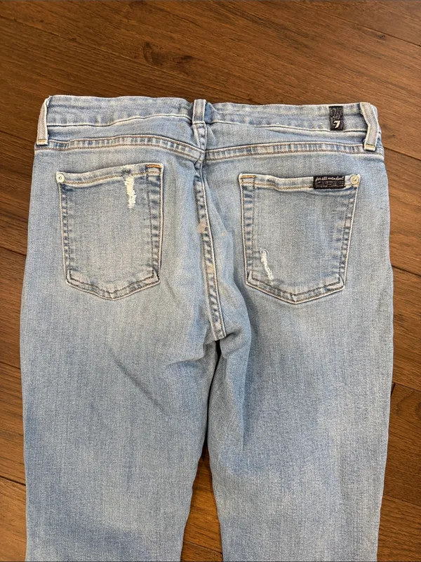 7 For All Mankind Light Blue Distressed Skinny Jeans w/ Glitter Size 30 - C8-064 - Image 9