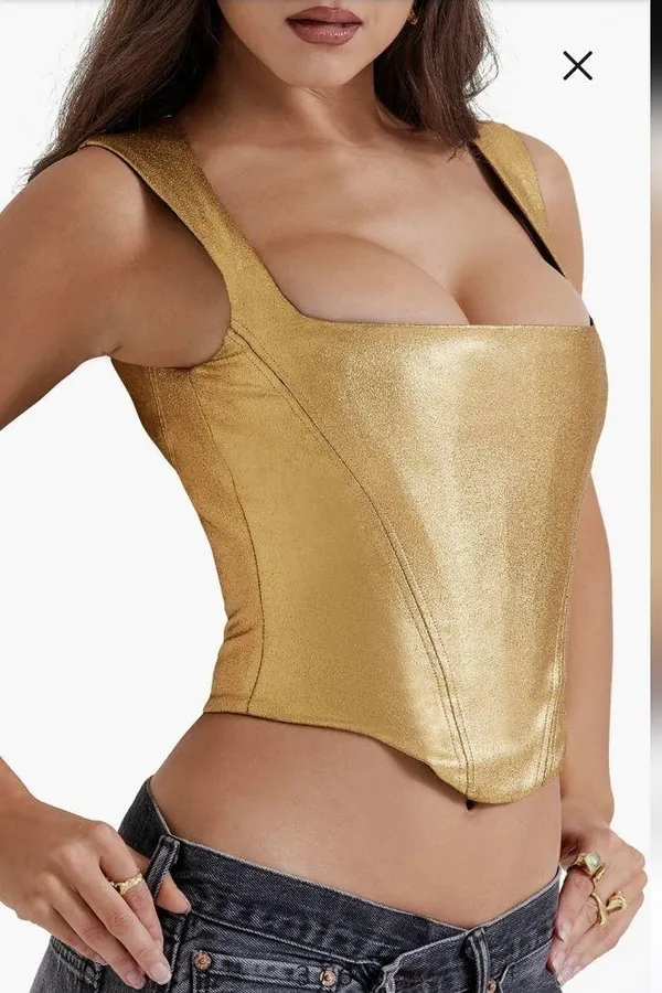 NWT HOUSE OF CB Karia Foil Corset Top in Gold Size L - Image 5