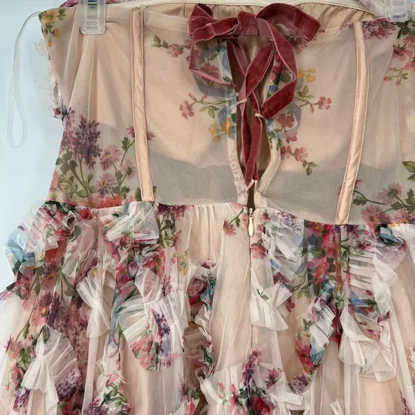 Floral Strapless Maxi Gown sheer lines lightweight - Image 6