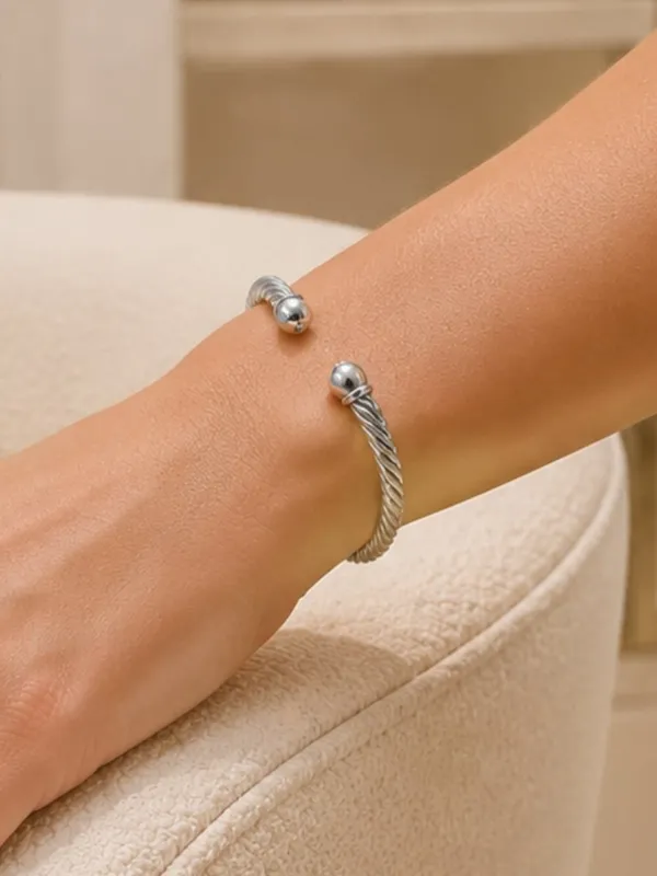Silver Cable Twist Cuff Bracelet Open Bangle Polished NWT - Image 3