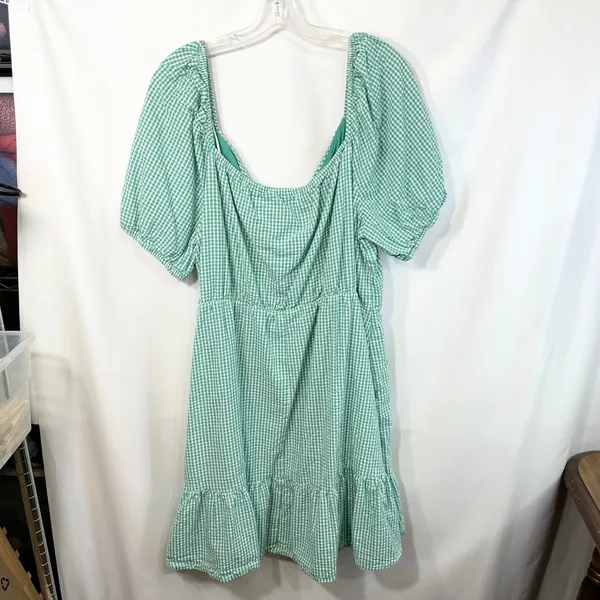 Draper James XXL Dress‎ Green Gingham Surplice Cotton Puff Sleeve Tiered 1827 - Image 4