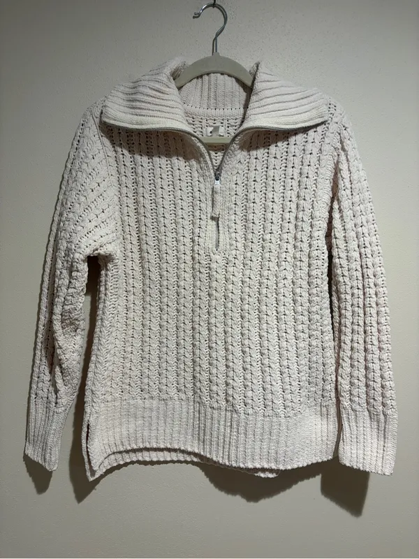 Aerie Cable Car Chenille 1/4 Quarter Zip Sweater Oversized Cream Size Small - Image 4