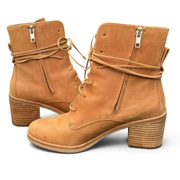 Ugg Oriana Boots Chestnut/Tan Sz 8.5 Side Zip Lace Up Western Prairie Fall - Image 6
