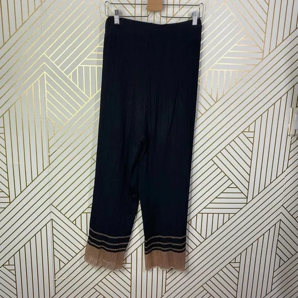Zara‎ Pants Textured Weave with Contrasting Hem Ribbed Black Mauve Size Medium - Image 7