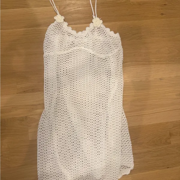 SHEIN White Crochet Knit Mini Coverup Dress - Image 2