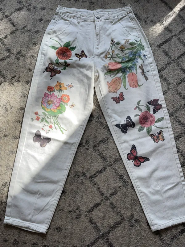 SheIn Women Floral painted mom Jeans - Image 2