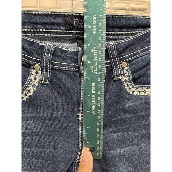 Earl Jeans‎ Med Wash Low Rise Skinny Bootcut Denim Jeans Size 1 Embroidered Gems - Image 3