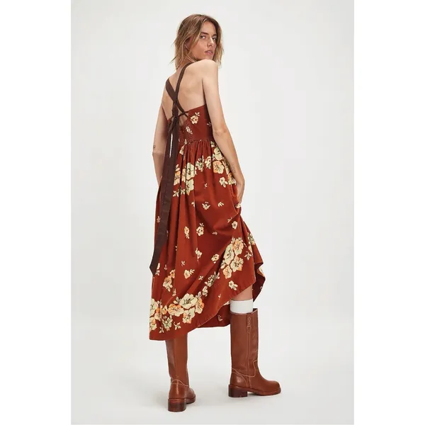 Free People Dainty Cottage Micro Corduroy Until Dawn Midi Dress Brown XL - Image 6