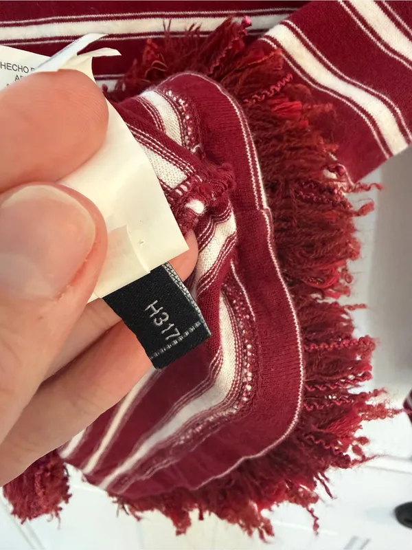 kate spade Burgundy & White Striped Long-Sleeve Top with Fringe - Image 6