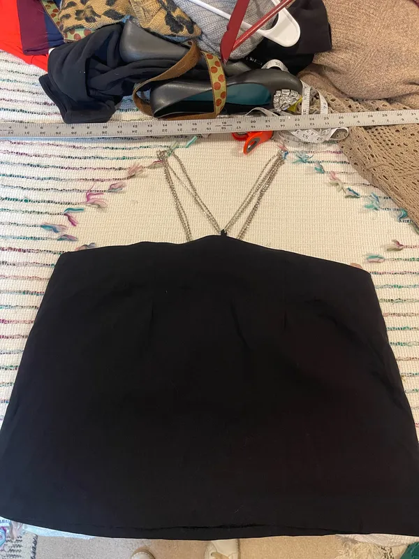Zara Black Halter Too with Rhinestone Chains XL Going Out Top, Sparkle, Minimalist - Image 6