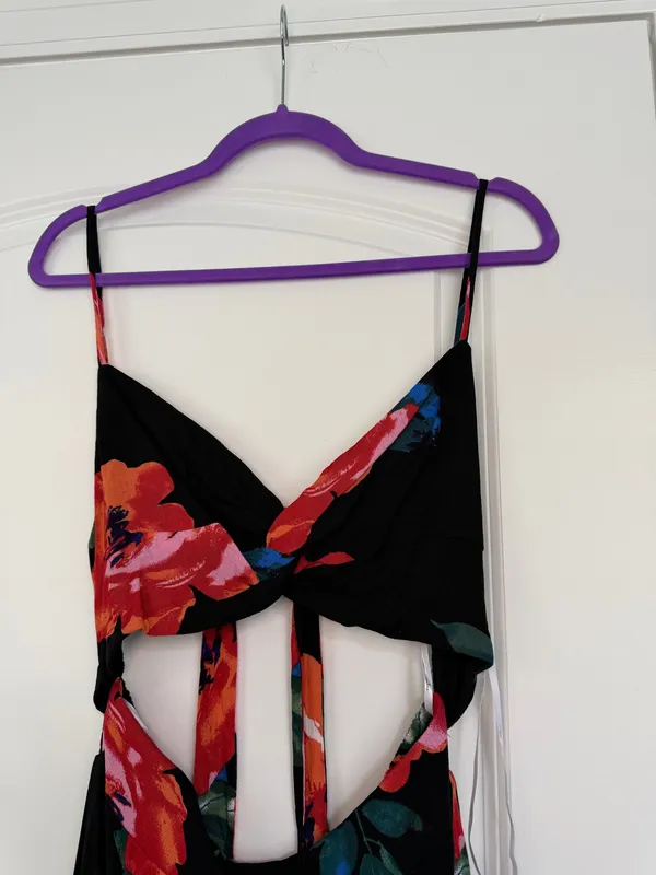 Lulus Tropical Blooms Black Floral Tie-Back Cutout Maxi Dress | NWT - Image 5