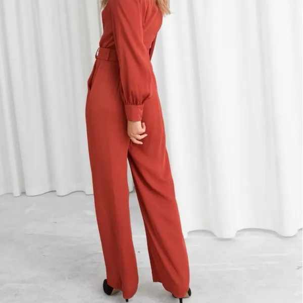 & Other Stories Flare Leg Lightweight Jumpsuit Outing Rust Red Sz 2‎ - Image 3