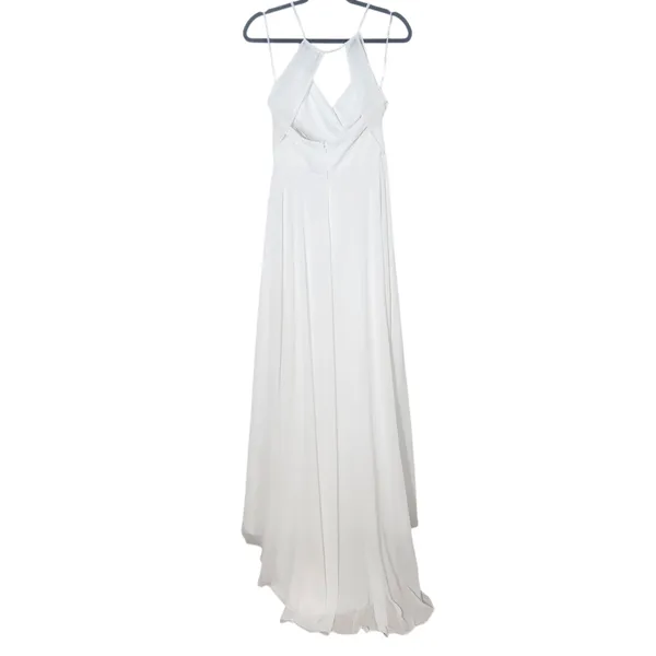Lulus White Chiffon Wedding Dress with Faux Wrap Style NWT Size Medium - Image 4