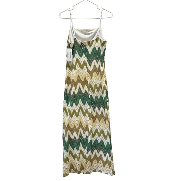 NEW Sadie & Sage The‎ Tides Maxi Dress Green Chevron Crochet Spaghetti Strap L - Image 4