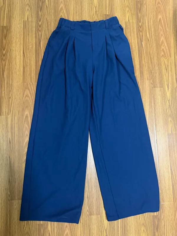 Halara Flex High Waisted Wide Leg Waffle Work Trousers Navy Flowy Small. - Image 2