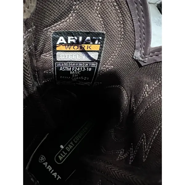 Ariat Groundbreaker Work Boots Men’s 8.5D Brown Steel Toe Pull-On Leather ASTM - Image 10