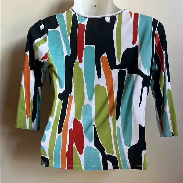 Jess and Jane Abstract Multicolor V-Neck Women's Blouse - Image 3