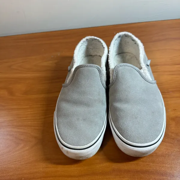 Vans Classic Slip On Sherpa Lined Sneaker Grey Suede Leather Comfort Winter W8.5 - Image 2