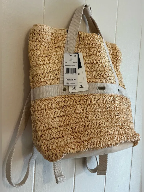 a Rare HTF NWT Beach Rip Curl Premium Woven Straw Cream Backpack Tote Bag - Image 2