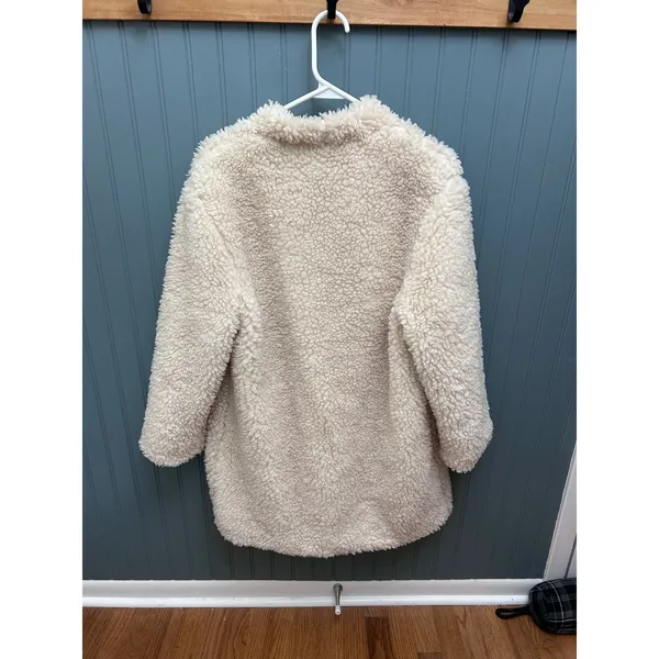 ZARA Teddy Coat Cream Sherpa‎ Fleece Button Front Oversized Jacket Women M - Image 4