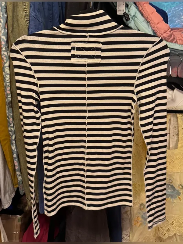 NWOT Free People We The Free Good Good Stripe Turtleneck- black ivory combo - XS - Image 8