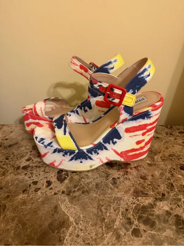 Steve Madden Multicolor Jean Tie Dye Canvas Platform Sandals - Image 3