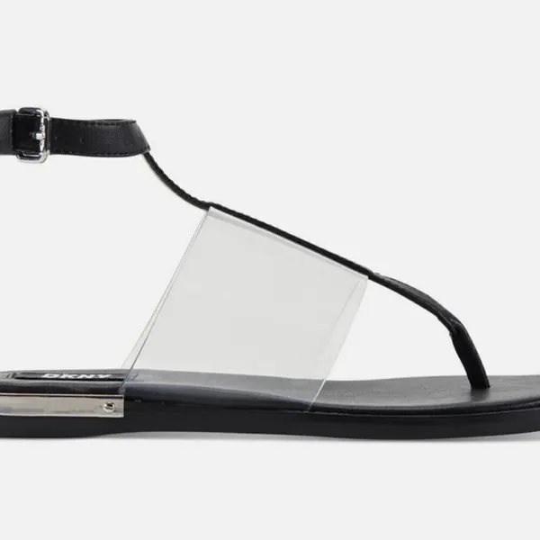 DKNY Ava Ankle T-Strap Thong Sandals Women's 6 Black Clear Minimalist Modern‎ - Image 3