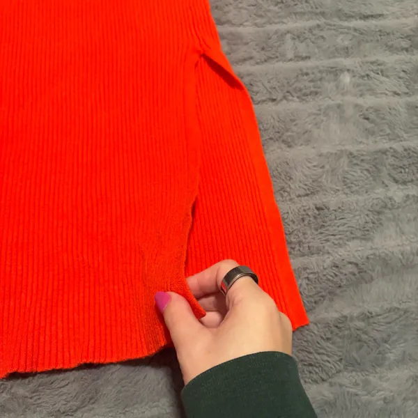 VICI Ribbed Knit Midi Skirt XS Orange Side Slit Bodycon - Image 4