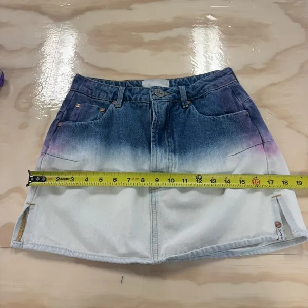 One‎ Teaspoon Dip Dye Denim Mini Skirt Blue White Mid Rise Size 25 - Image 13