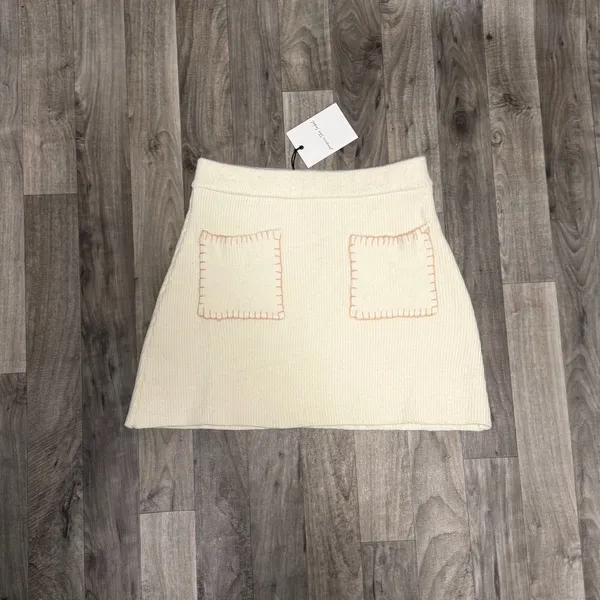 Anthropologie Jacquie The label rib knit mini skirt with pink stitching - Image 2