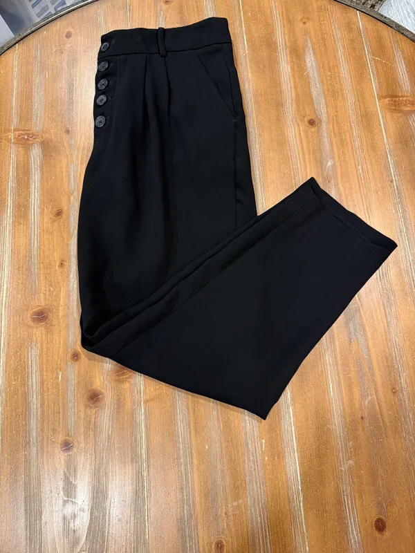 Anthropologie Sasha Button Fly Pockets High Rise Black Taper Women's Pants US 4 - Image 2
