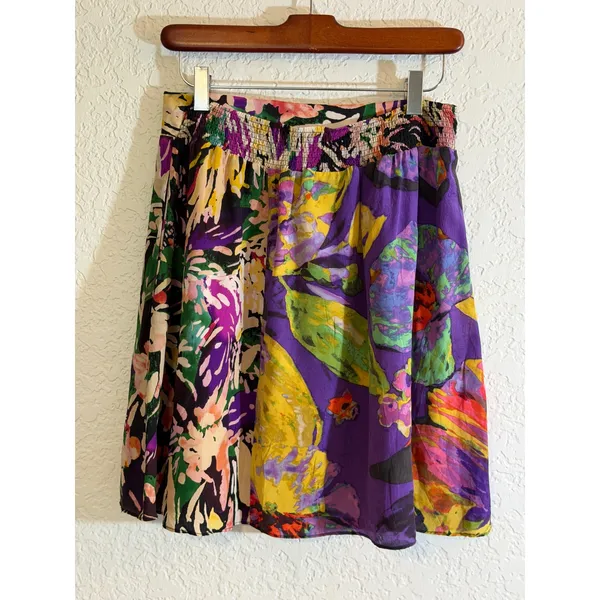 Maeve‎ Mini Skirt Multicolor S Womens Floral Silk Smocked Waist Casual - Image 2