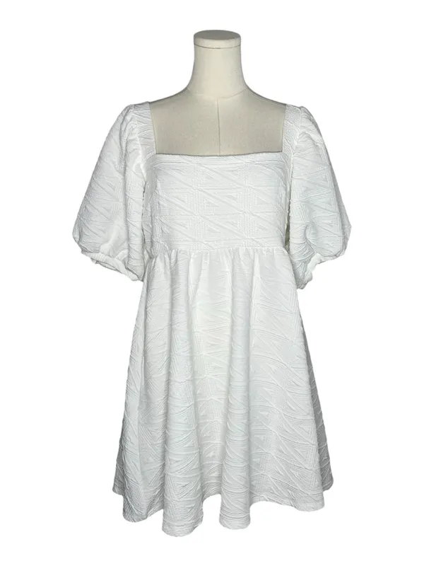 Free People White Textured Puff Sleeve Violet Mini Dress Bachelorette Rush - Image 2