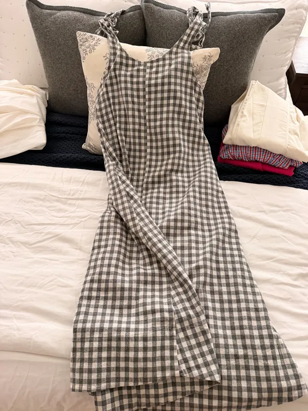 Gingham Tie Strap Maxi Dress Gray - Image 3