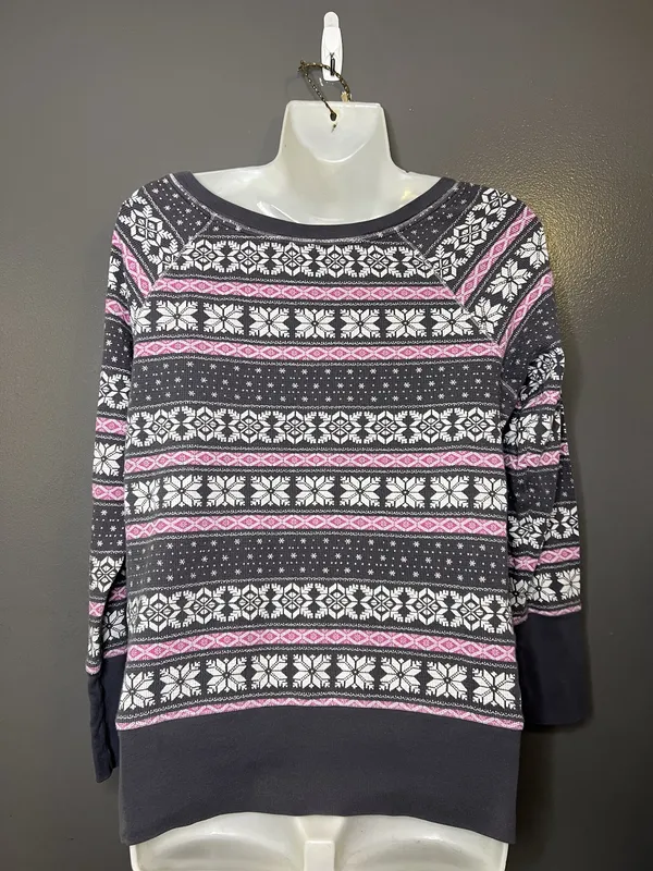 Victoria's Secret Thermal Shirt Womens Small Gray Fair Isle Scoop Neck Top - Image 5