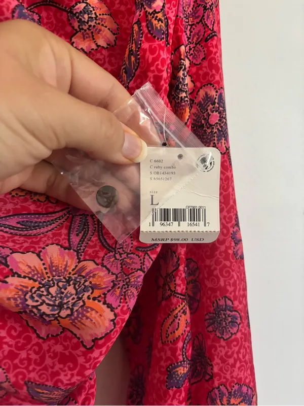 Free People Pink Red Floral "IGot You" Smocked Ruched Long Sleeve Crop Top - Rub - Image 11