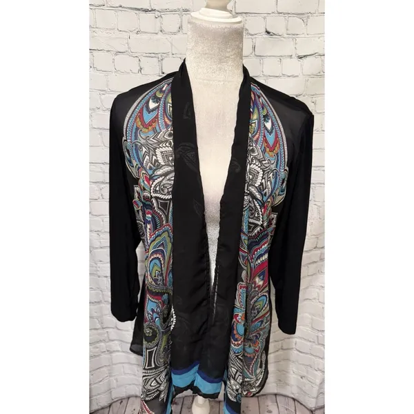 Chicos Travelers Cardigan Open Front Multicolor Paisley Flowy Boho Coquette 3/XL - Image 3