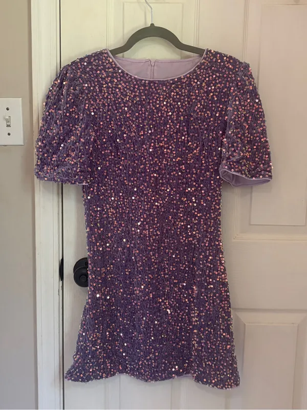SHEIN Short Sleeve Purple Sequined Mini Dress - Image 5