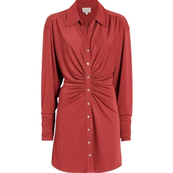 Cinq a Sept Women Arden‎ Mini Shirt Dress XS Sumac Ruched Jersey Knit Date Event - Image 6