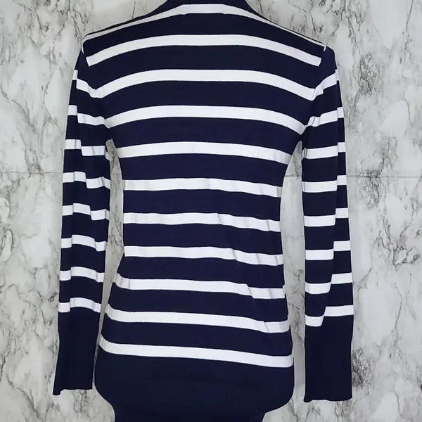 Ounce Navy White Striped Cardigan Sweater Medium Coastal Preppy - Image 5