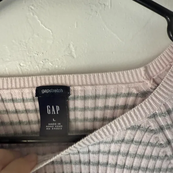 Gap Sweater Y2k‎ Large Pink Gray Striped Stretch Crewneck Long Sleeve Pullover - Image 4