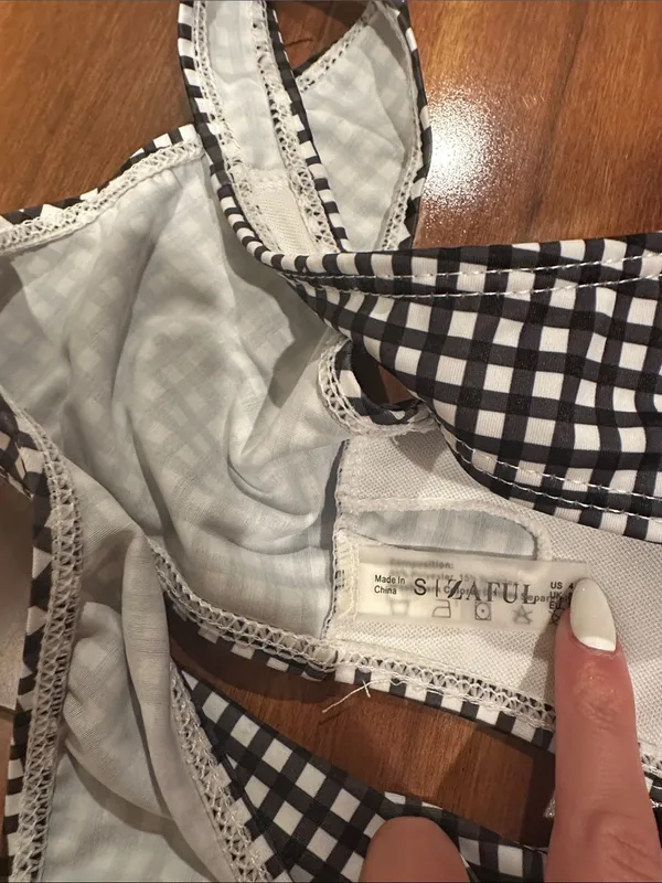Zaful Black & White Gingham Bikini Top - Image 2