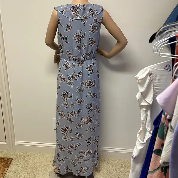 Japna Blue Pink Floral Maxi Faux Wrap Dress Lined to above the knee size M - Image 9