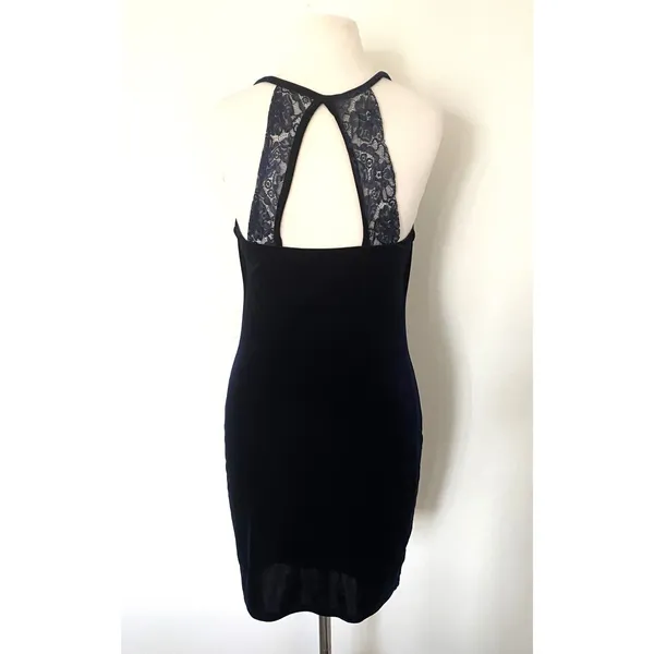 Lulus Sultry Summoning Navy Blue Velvet Bodycon Dress Stretchy Lightweight Sz M - Image 4