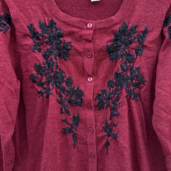 Coldwater Creek Merino Wool Blend Embroidered Cardigan L Whimsigoth Dark Floral Fairy - Image 4