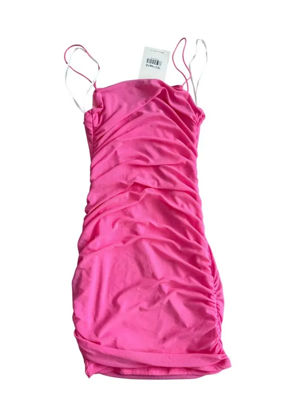 HELLO MOLLY Pink Ruched Cutout Back Stretch Dress Size Small NEW NWT - Image 3