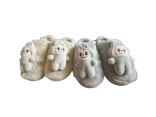 Rouge Plush Beige Slippers with Labubu Character Detail Size Medium 7/8 - Image 15