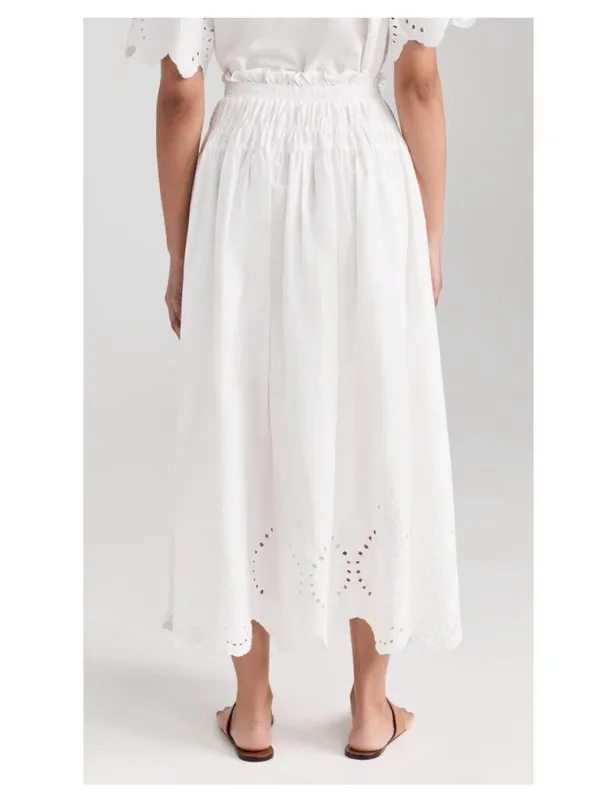 Moon River White Eyelet Midi Skirt with Scalloped Hem - Image 4
