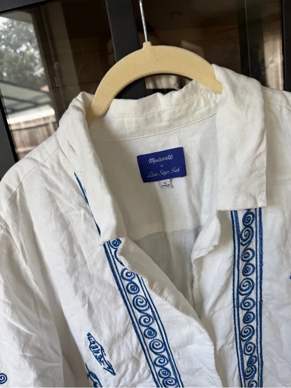 Lisa Says Gah! Linen Madewell Embroidered Button-Front Shirt short sleeve top - Image 3